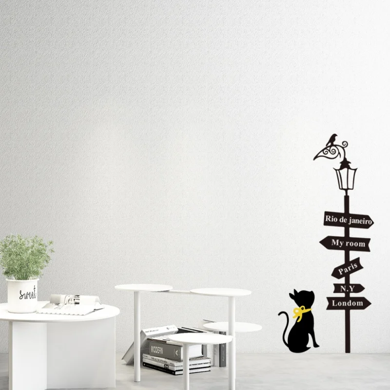 

Cat Under Street Lamp Wall Decals PVC Removable Wall Decor Stickers For Kids Bedroom Home Decoration 1