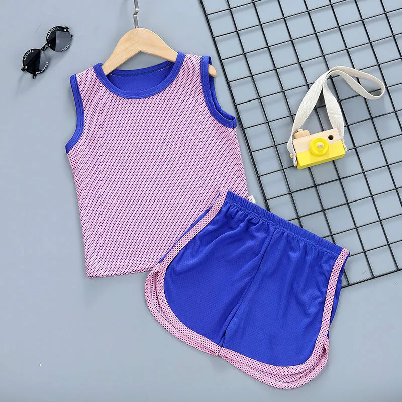 

Brand Boy Sports Quick-drying Clothes 2pcs Girls Vest + Shorts Running Motion Children Sweat-absorbent Breathable Kids Baby