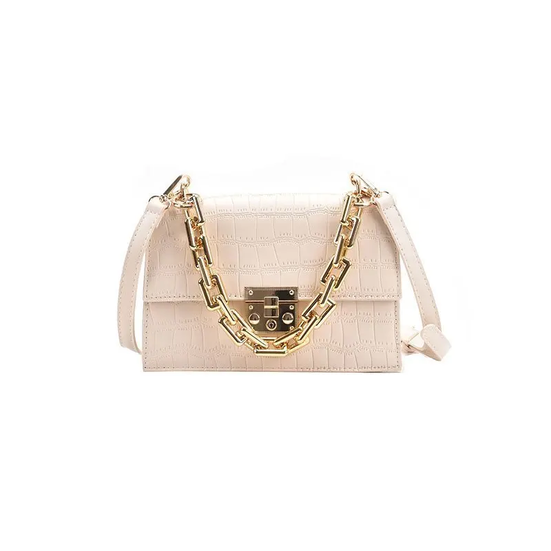 

Women's Bag New 2021 Korean Fashion Cream Stone Small Square Bags Lock Chain Handbags One Shoulder Messenger Bag