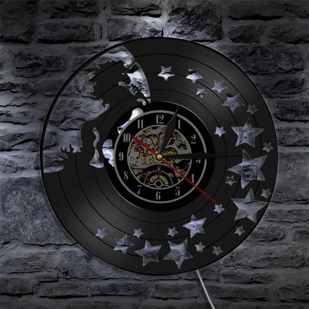 Единорог Винтаж виниловых пластинок настенные часы Волшебные звезды дома