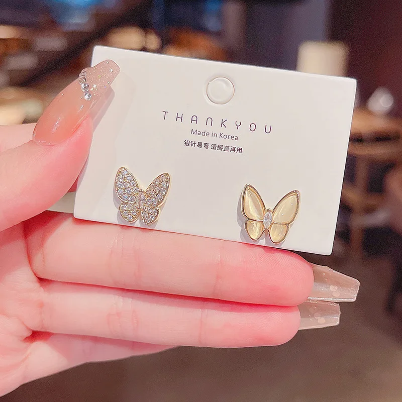 

S925 Silvers Needle 2021 Version Asymmetric Micro Inlaid Opal Dangle Earrings for Women Simple Fashion Jewelry Exquisite Korean