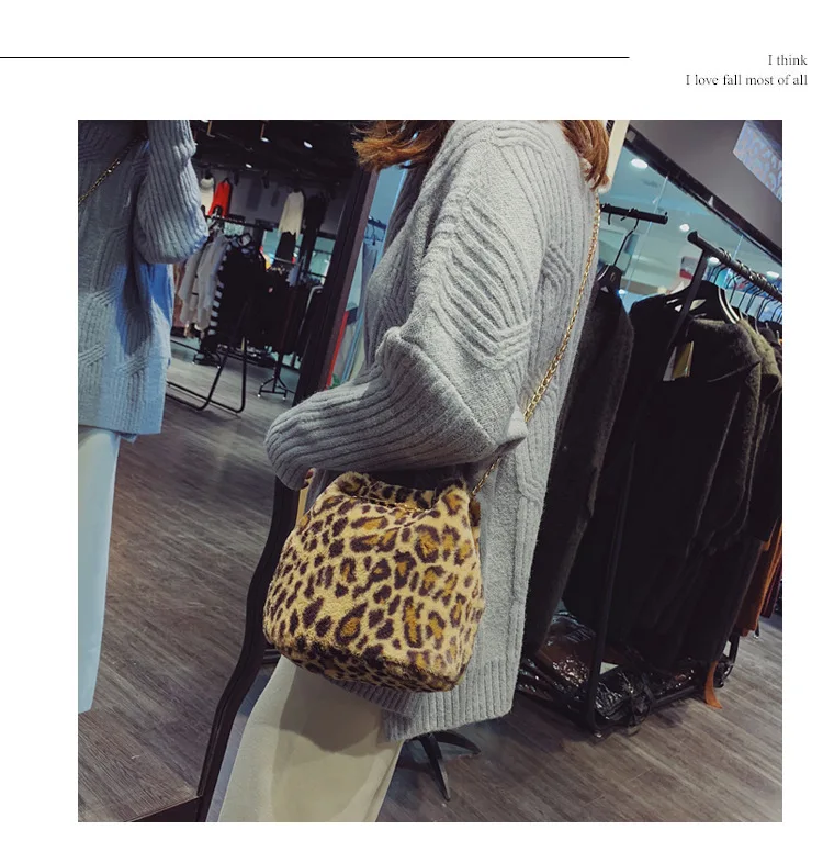 

Maomao Small Bag Female 2020 new leopard print mini Chain bucket bag cute fur crossbody bag