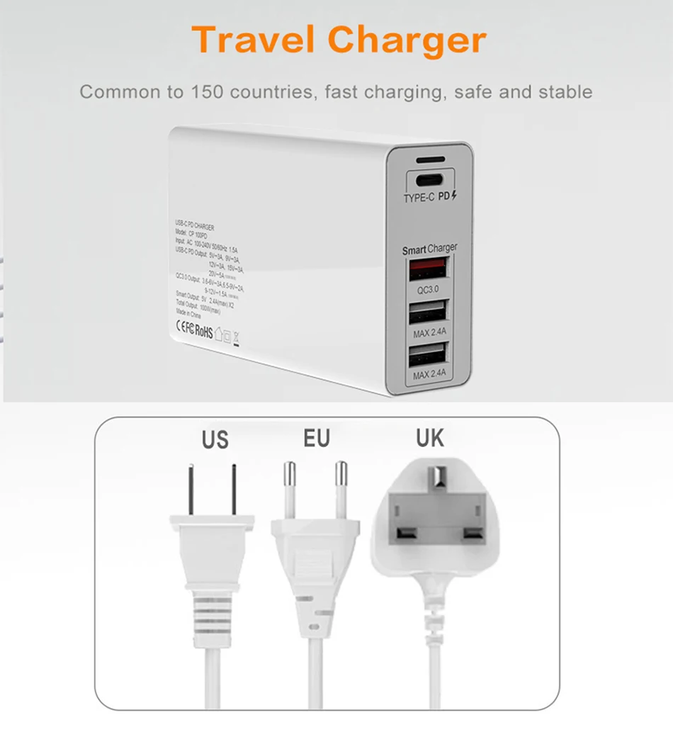 4-портовый Блок питания TQUQ 100 Вт USB C PD100W PPS 65 45 20 адаптер быстрой зарядки для MacBook iPhone