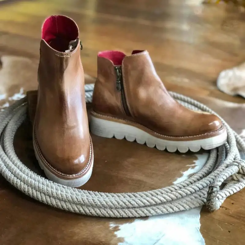 

Hot Autumn Women's Ankle Boots Vintage Round Toe Slip on Woman Booties Casual Platform Shoes Comfortable Female Footwear