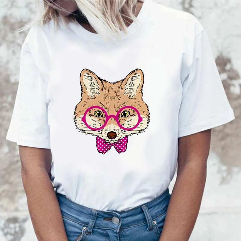 

Fashion Little fox cartoon T Shirt Women Lovely Print Short Sleeved O-neck T-shirt Vintage Ullzang Tshirt Harajuku Tops