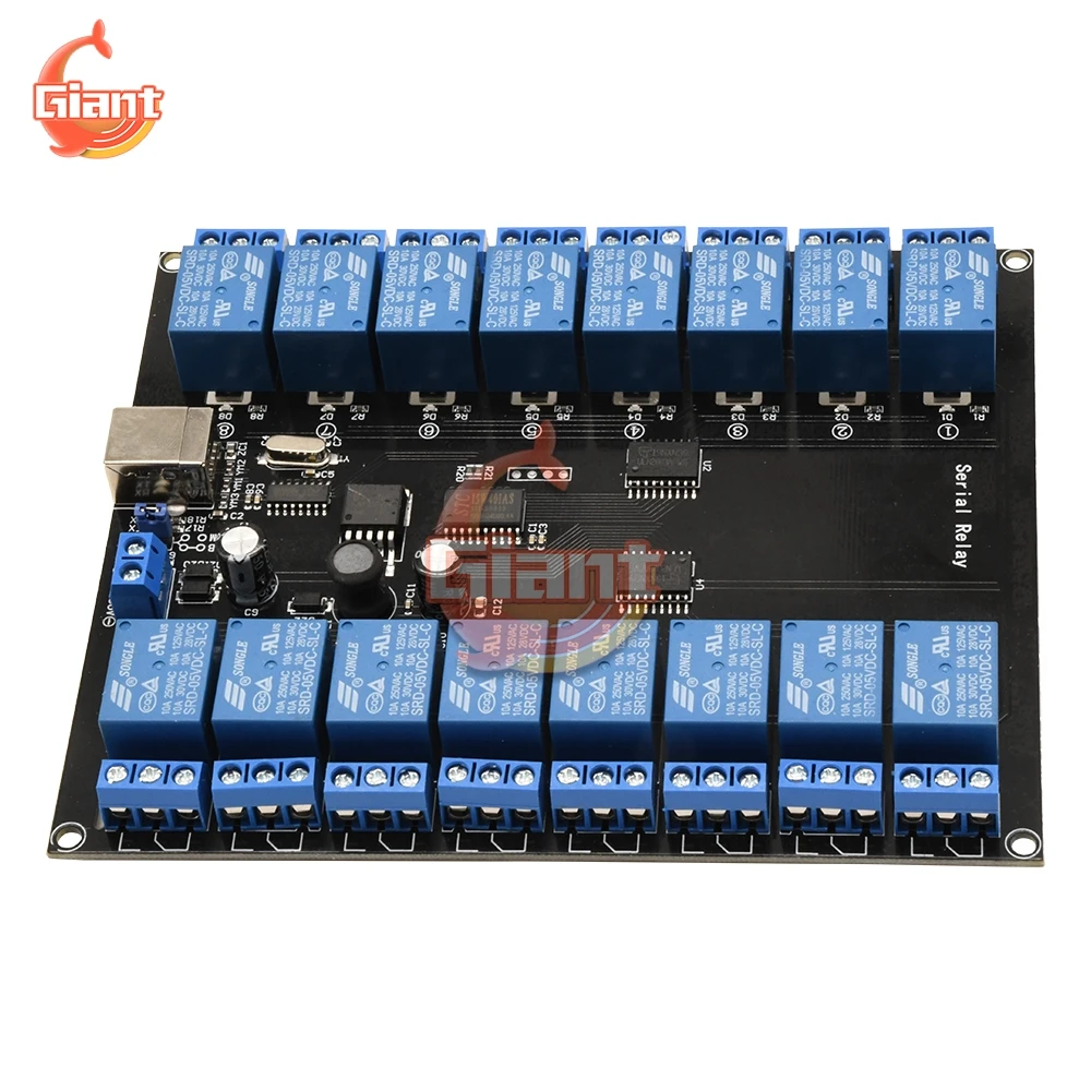 Плата модульного реле последовательного порта 16 каналов 7-38 В постоянного тока 12