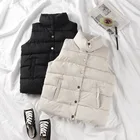 Женский однотонный Короткий стильный жилет на хлопковой подкладке, женская зимняя куртка без рукавов с однобортным воротником-стойкой, повседневные пальто, 2021