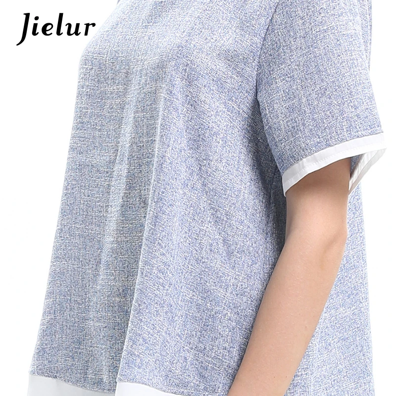 Jielur 2019 Летние шифоновые Лоскутные женские футболки с короткими рукавами новая