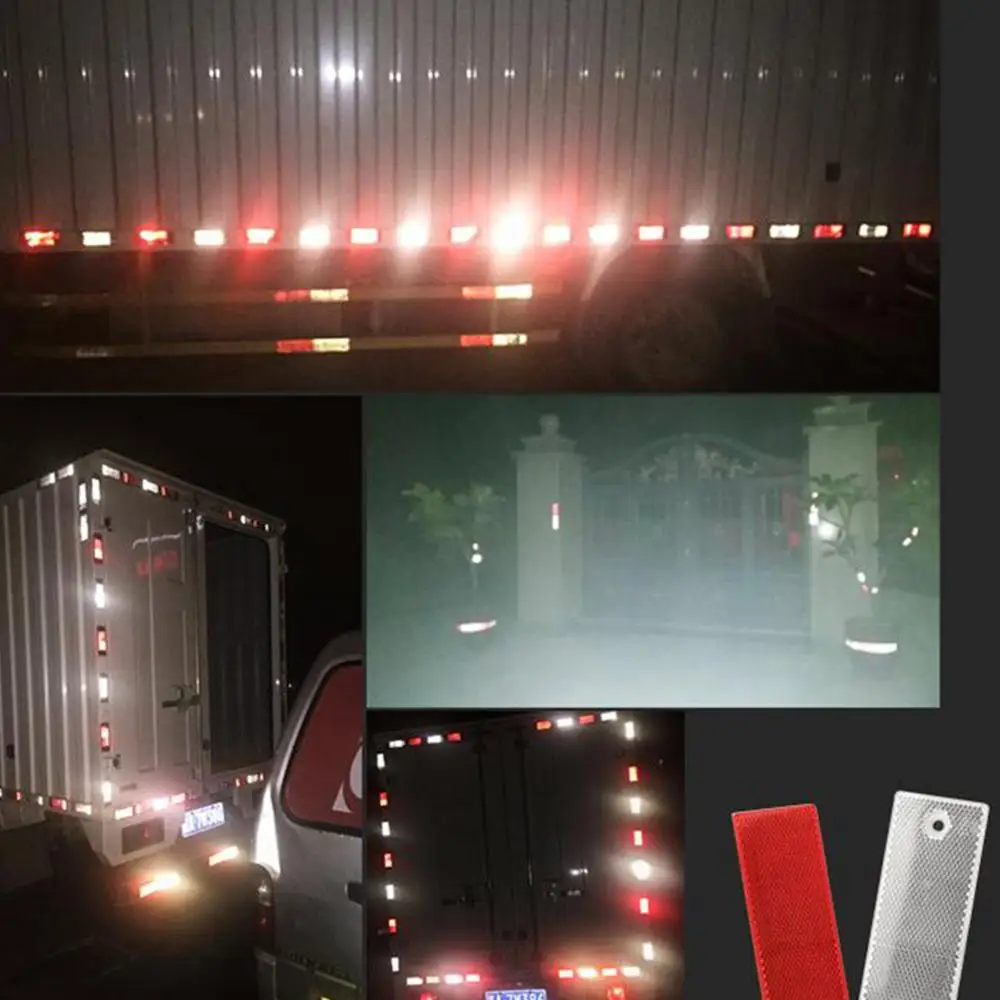 

Plastic Reflector Reflective Warning Plate Stickers Safety Sign Red/White 5PCS Truck Motorcycle Adhesive Rectangle
