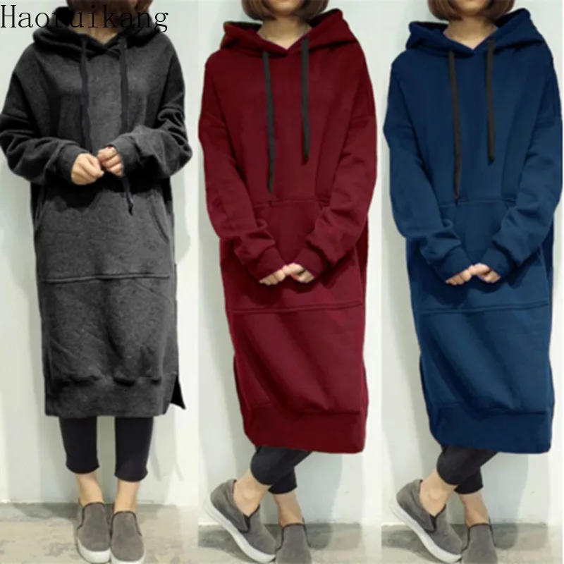 Женская Повседневная Свободная Длинная толстовка свитшот верхняя одежда куртка