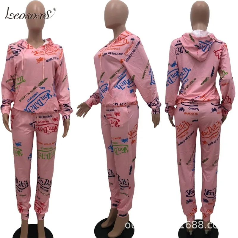 

Letter Print Streetwear Loose Two 2 Piece Set Women Outfits Ladies Tracksuits Female Oversized Hoodies Pants Women Joggers
