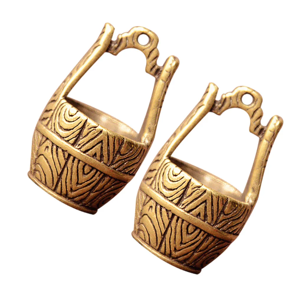 

2Pcs Antique Copper Bucket Pendant Keychain Pendant Small Craft Adornment