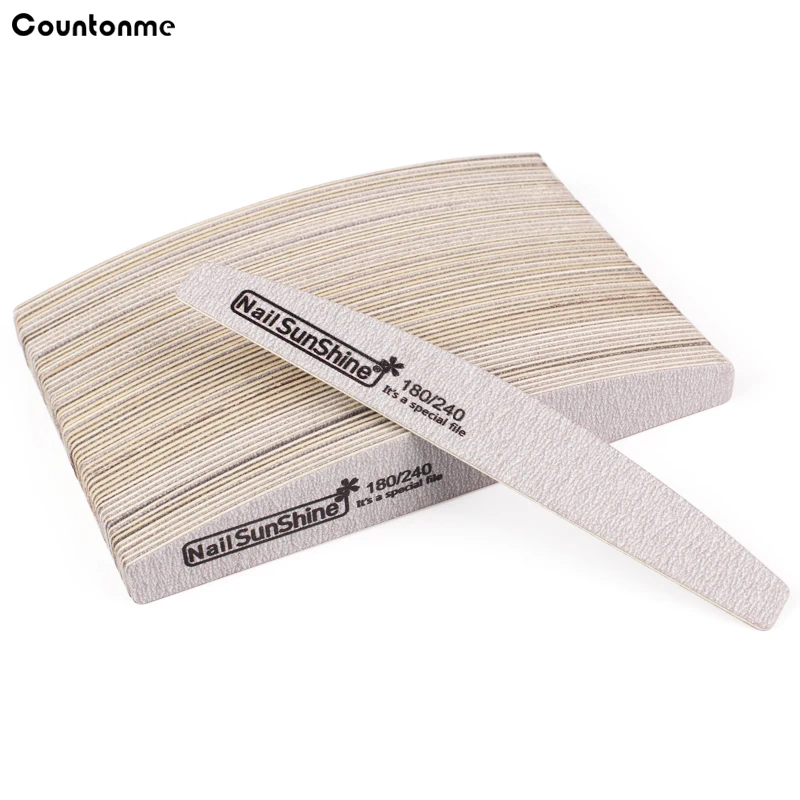 

50Pcs Wooden Nail File 180/240 Grey Sandpaper Thick Stick Washable Emery Board Curved Buffer Manicure Nail Salon Tools Set