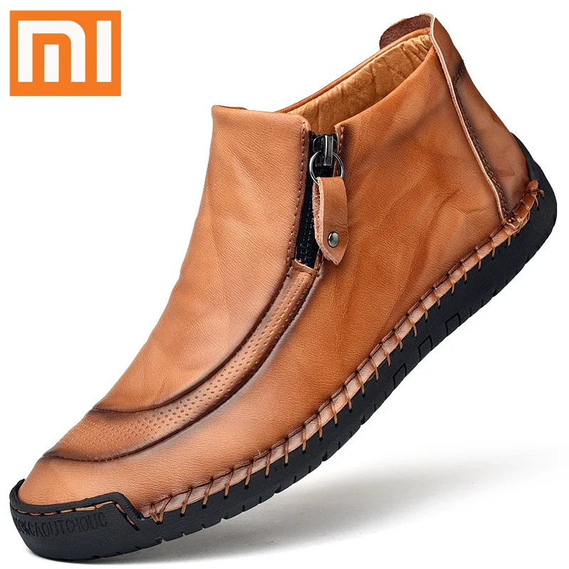 

Модные мужские ботинки Xiaomi, теплые меховые ботинки, кожаные ботинки, мужские Базовые ботинки, Уличная Обувь, Обувь для вождения для мужчин