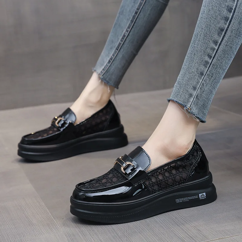 

2022 New Casual and Comfortable Thick-soled Loafers Summer Breathable White Shoes Single-pedal Shoes Women