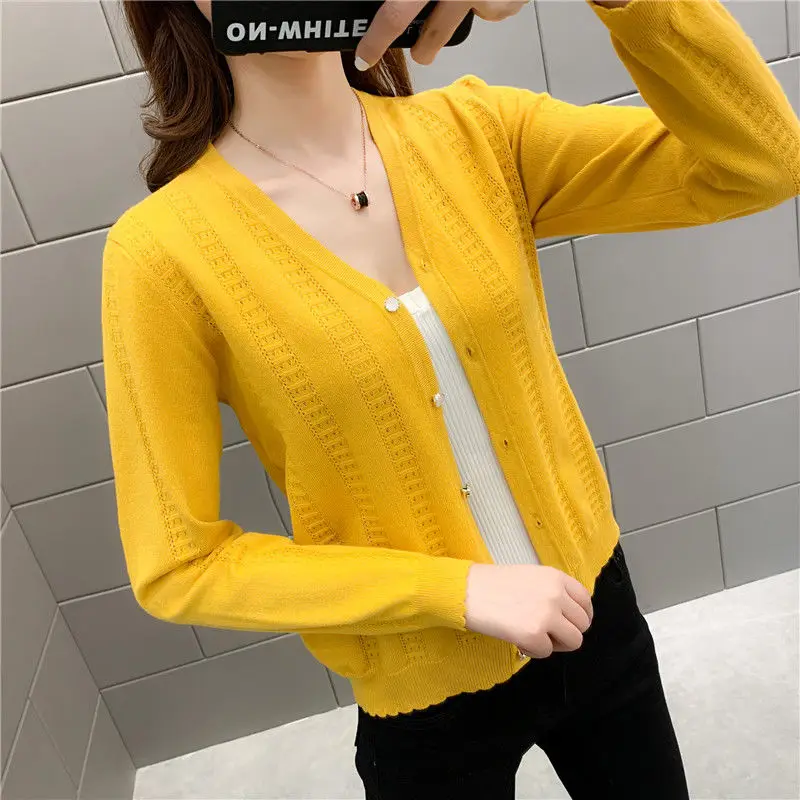 Женский короткий вязаный кардиган тонкий с длинным рукавом Солнцезащитный