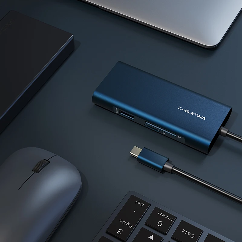CABLETIME концентратор USB C к 3 0 PD HDMI SD/TF темно-синий кардридер адаптер для Macbook air pro Huawei
