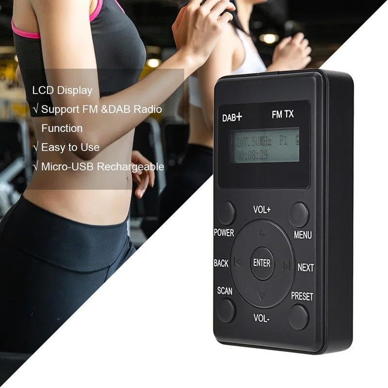 Портативный мини-FM-радиоприемник с наушниками DAB-FM передатчик Micro-USB