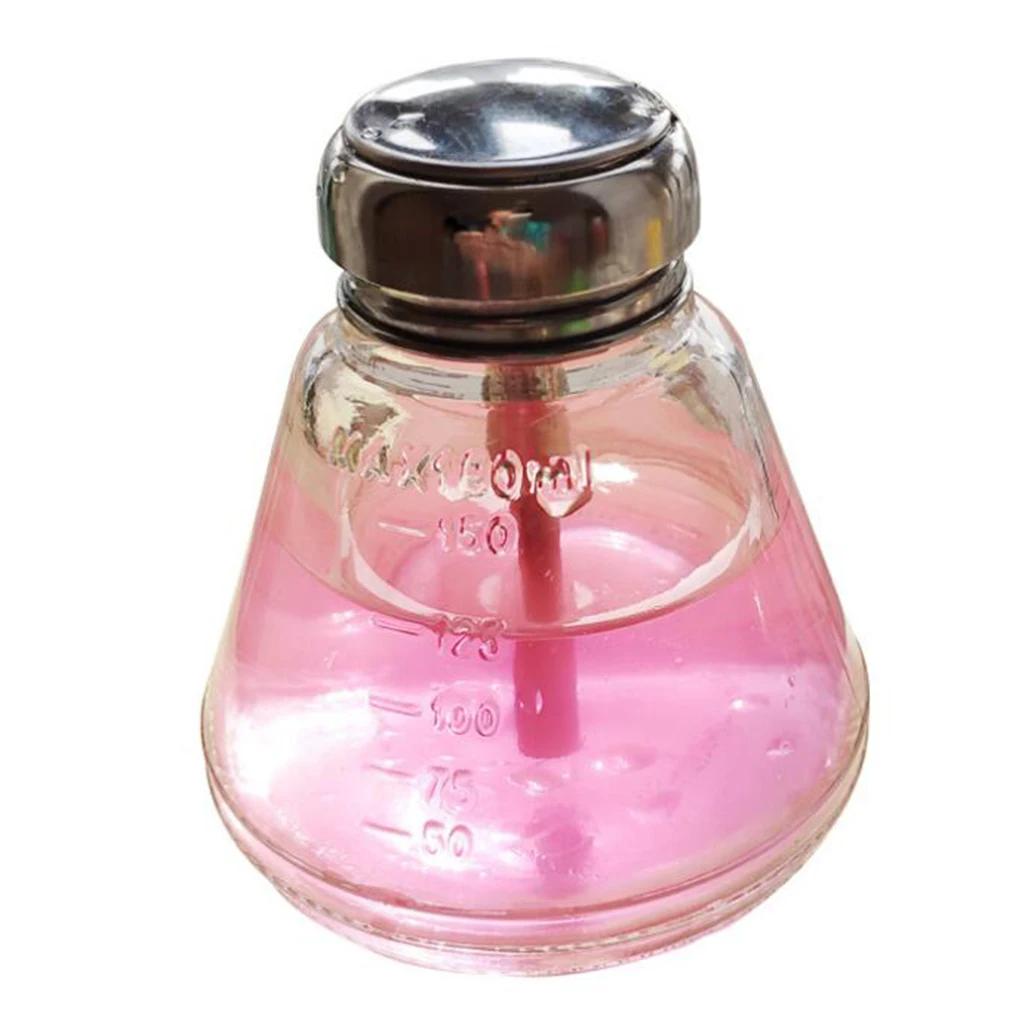 180ml Glass Push Down Empty Press Bottle Alcohol Acetone Pump Dispenser Vials for Nail Polish and Makeup Remover Silver Top Cap | Красота и