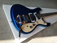 mosrite johnny ramone venture metallic blue electric guitar bigs tremolo bridge dark aqua white pickguard black p 90 pickups