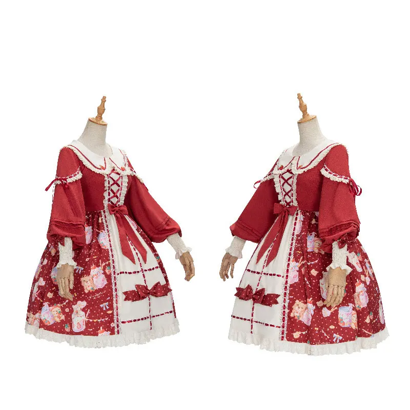

Strawberry Milk Shake ~ Sweet Long Sleeve Lolita Dress Peter Pan Collar Dress