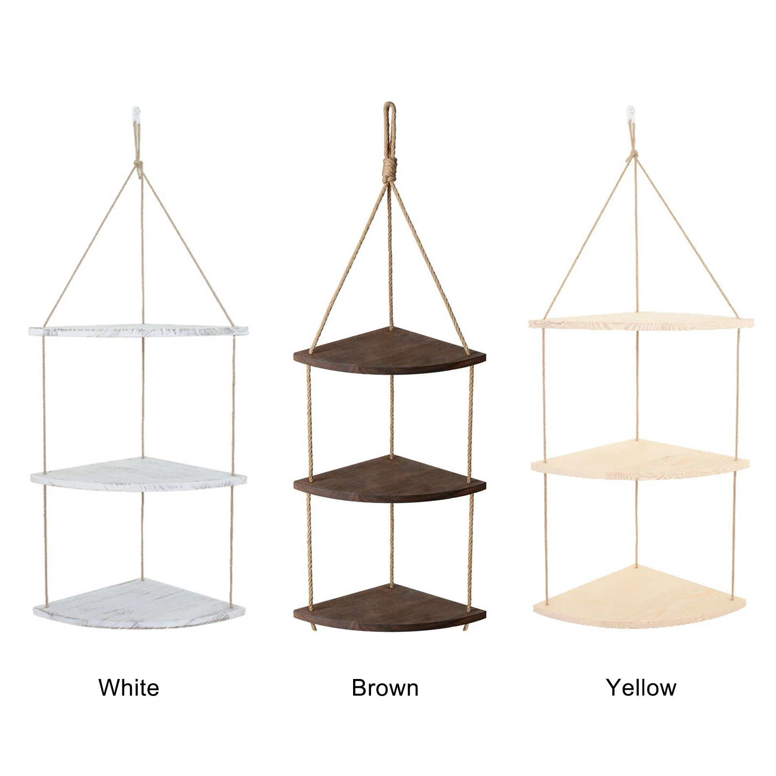 

3 Layers Retro Rope Wood Hanging Rack Corner Wall Shelf House Storage Organizer Ladder Floating
