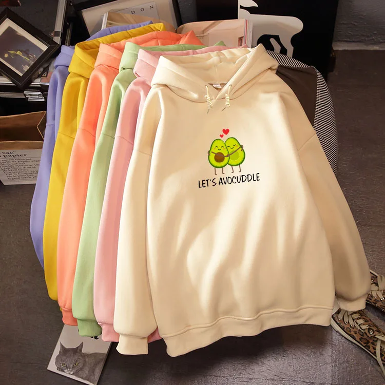 

2021 Winter Harajuku Couple Sweatshirt Cute Cartoon Avocado Print Women Hoodies Korean Fashion Streetwear Female Pullovers Coats