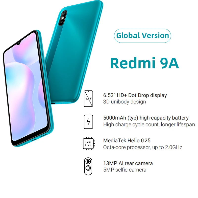 Смартфон Redmi 9A Gobal 2 + 32 ГБ 5000 мАч 6 53 дюйма 13 МП|Смартфоны| |