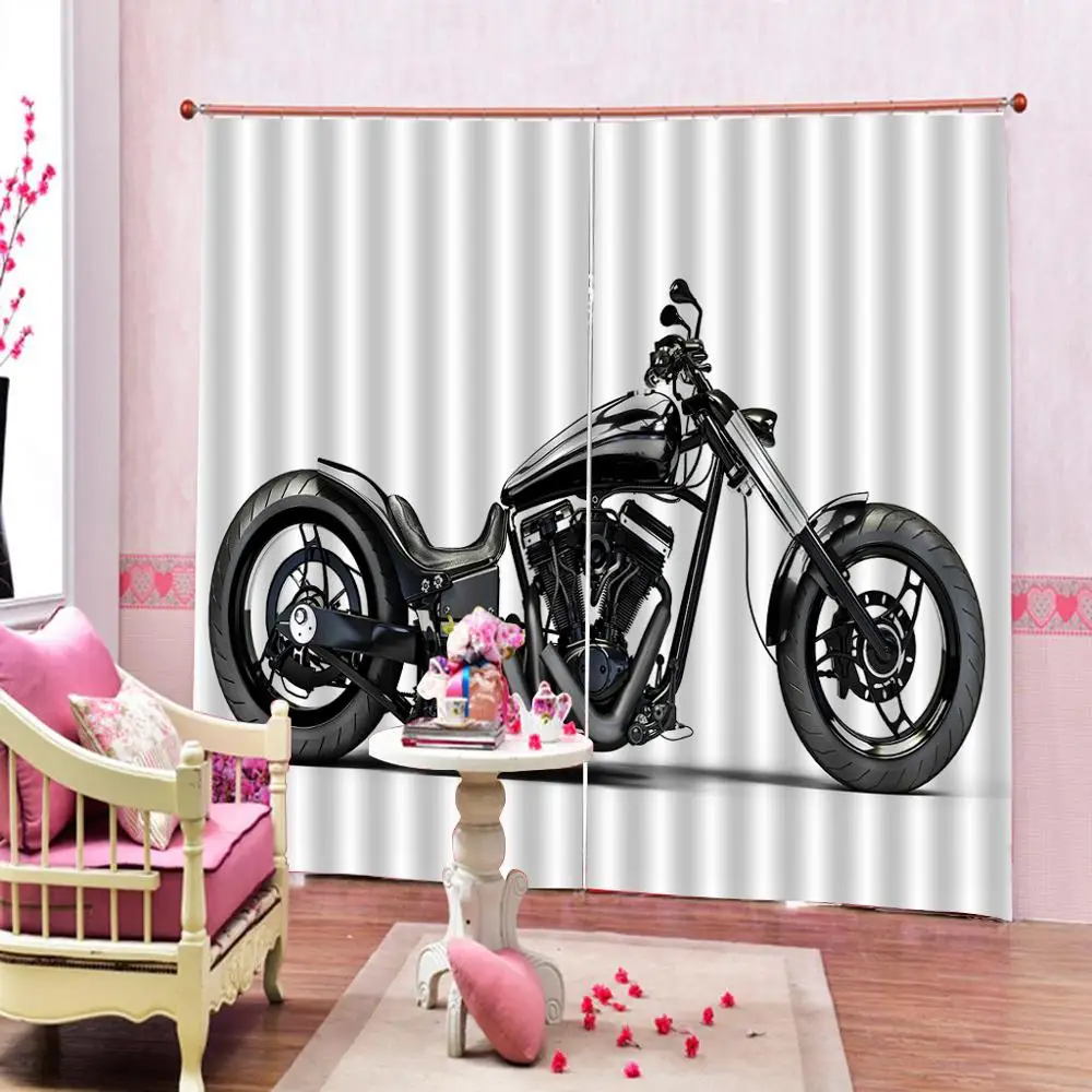 Custom Handsome Motorcycle Cool Man Curtain Print Photo For Living room Bedroom Blackout Window Drapes 2 Panels with Hooks | Дом и сад