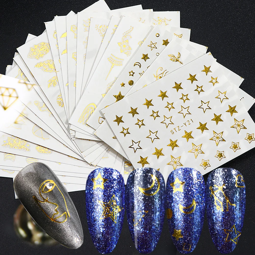 20pcs Geometric Nail Stickers Gold Triangle Star Slider Nail Art Sticker Set Water Decals Manicure Decorations Foils TRSTZ-YY20