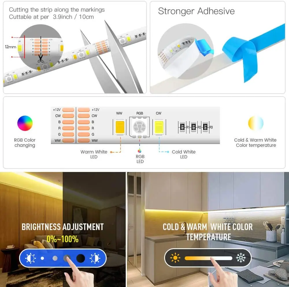 Светодиодная лента TUYA Zigbee RGB + CCT гибкая лампа-полоска с управлением Echo Plus 90