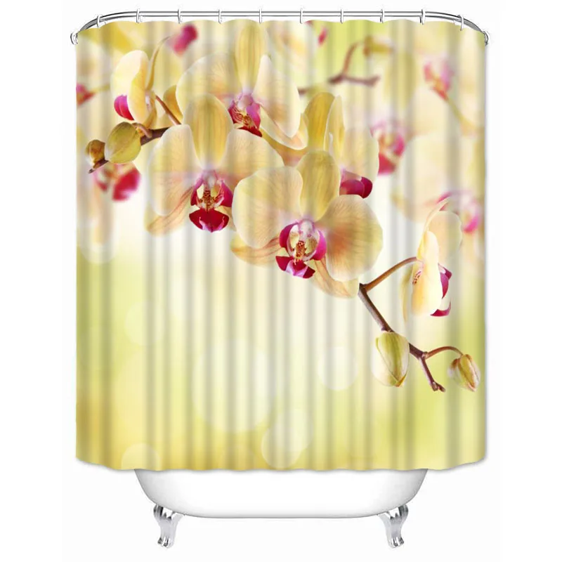 Musife Custom High Quality Orchid Flower Shower Curtain Waterproof Bathroom Polyester Fabric | Дом и сад