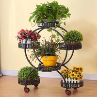 flower stand wrought iron multi layer wheeled flower pot stand living room balcony floor type movable room built in shelf