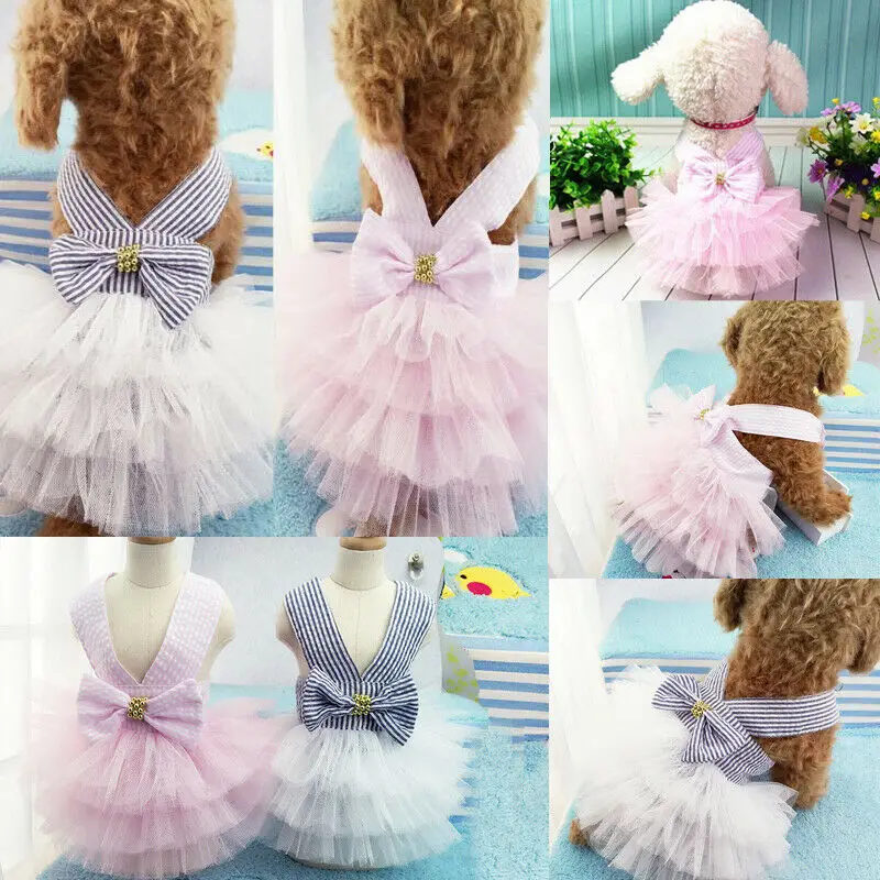 2020 Newest Pet Dog Princess Suit Pets Crystal Skirt Pink Tutu Dress Small Cat Bow Clothes Lace Partywear 2 Colors | Дом и сад