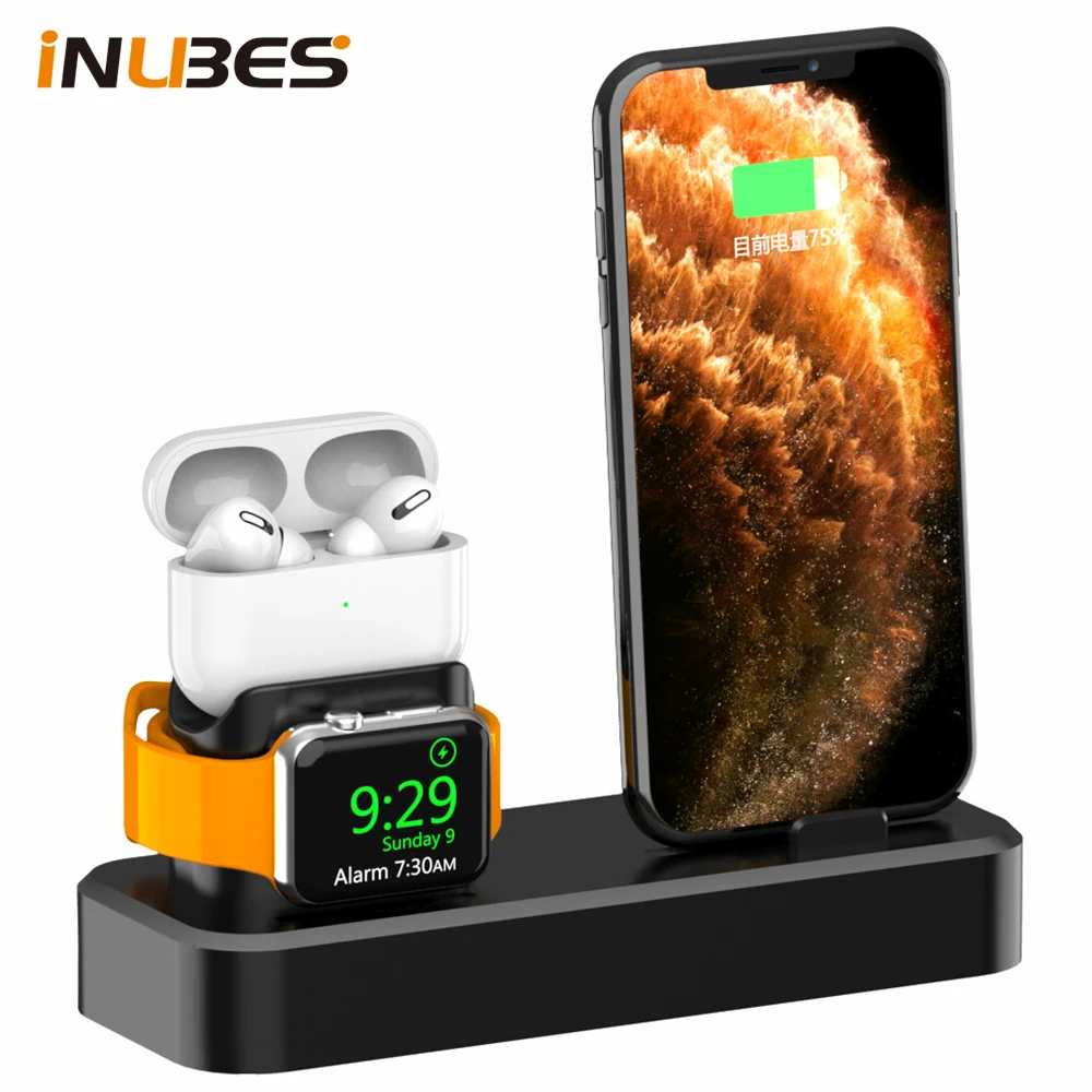 3 in 1 Silicone Charging Holder For iPhone 12 Pro XS Max Dock Station Charger Stand Cargador for Apple Watch AirPods Holder