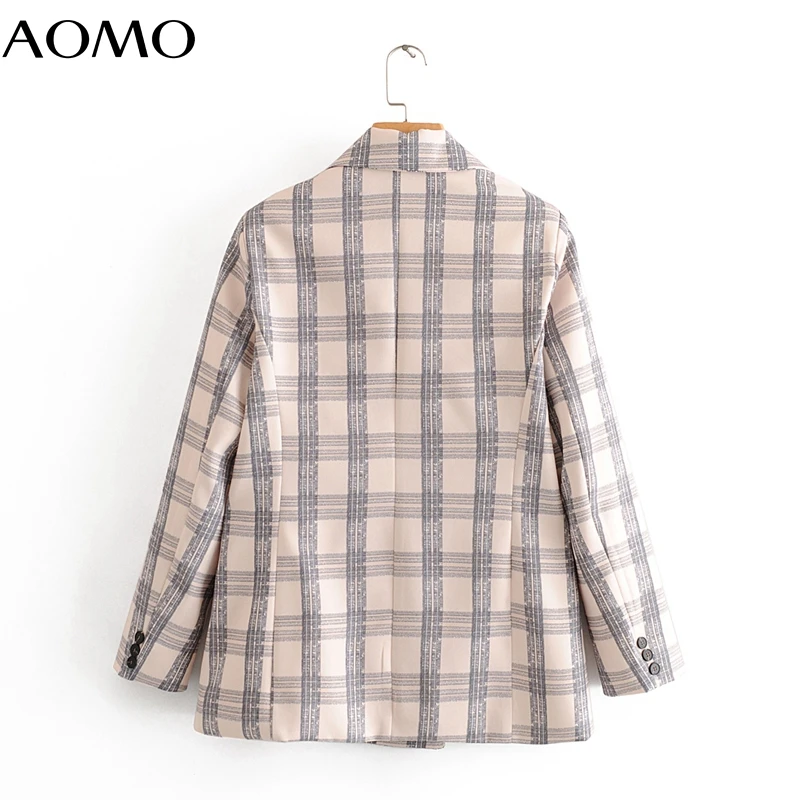 

AOMO women casual plaid blazer female long sleeve elegant jacket ladies street wear blazer suits DA23A