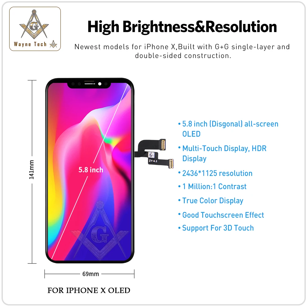 AAA OLED качественный экран для iPhone X XR XS с сенсорным дигитайзером в сборе без битых