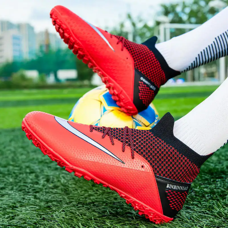Knit Red Unisex Futsal Shoes Men Socks Soccer Cleats Men Outdoor Professional Sport Anti-slip Football Sneakers Man botas futbol