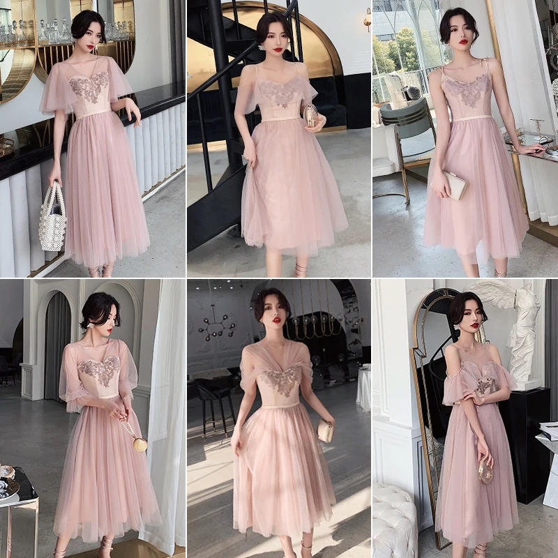 

Bridesmaids Dress A-Line V-Neck Ankle-Length Lace Spaghetti Straps Sleeveless Embroidery Sequined Women Wedding Party Gown E306