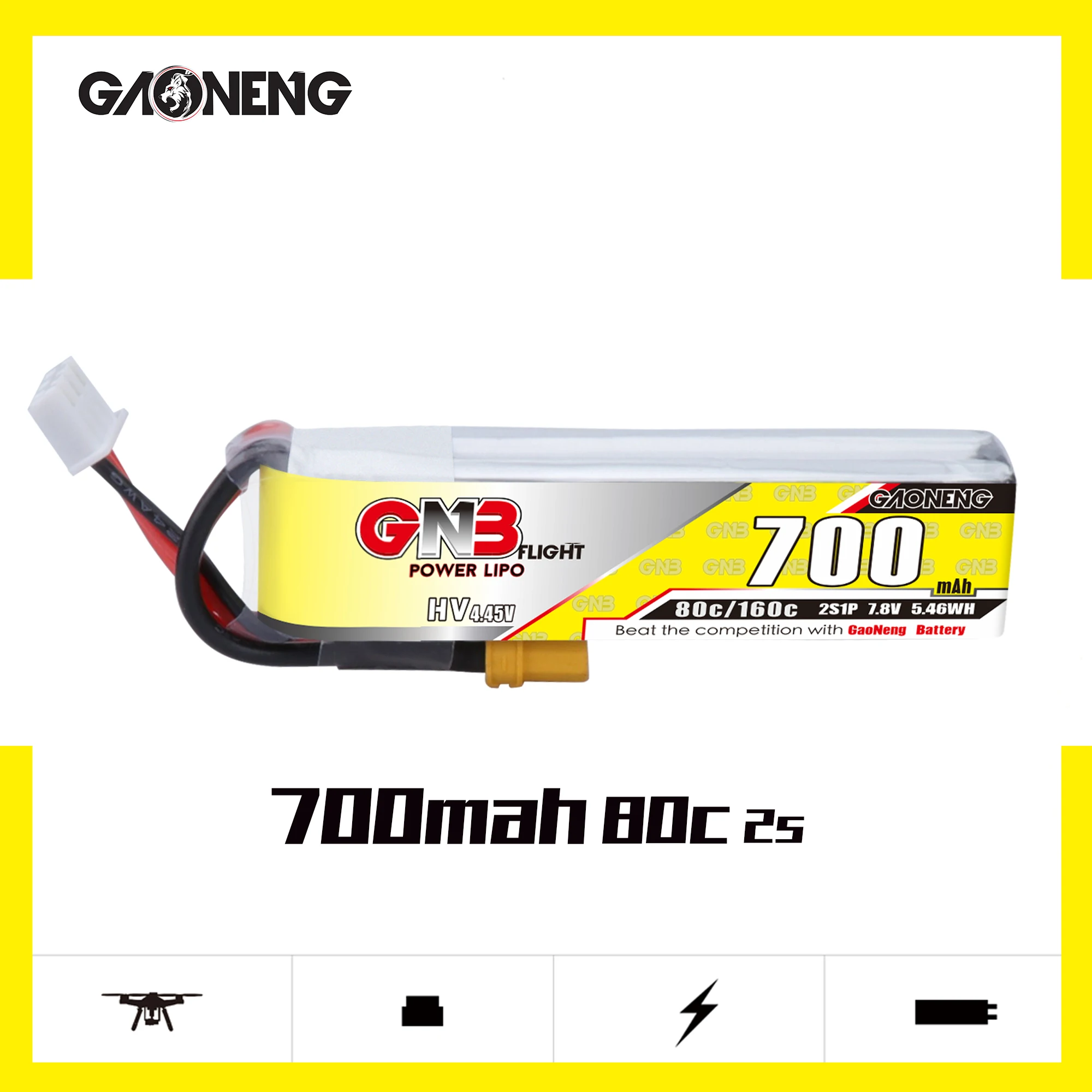 2 шт. Gaoneng GNB 700 мАч 80C 2S 7 8 V 4 45 HV Lipo батарея с разъемом XT30 для Happymodel FPV Racing Cine Whoop BetaFPV RC