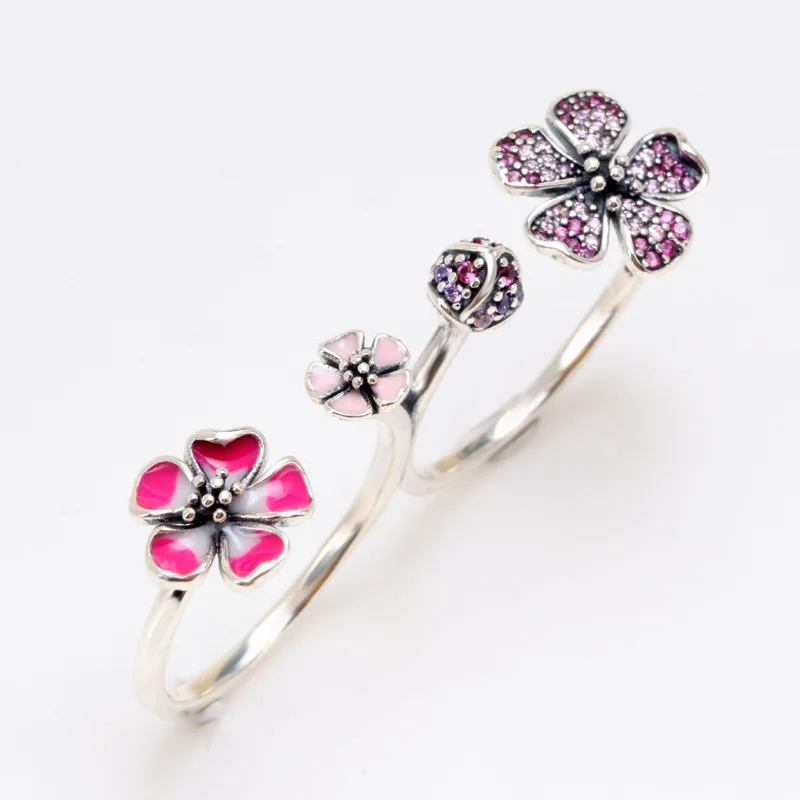 

925 Sterling Silver Color Charm Crystal Wedding pan Ring with Oil Droplets Daisy Female Jewelry