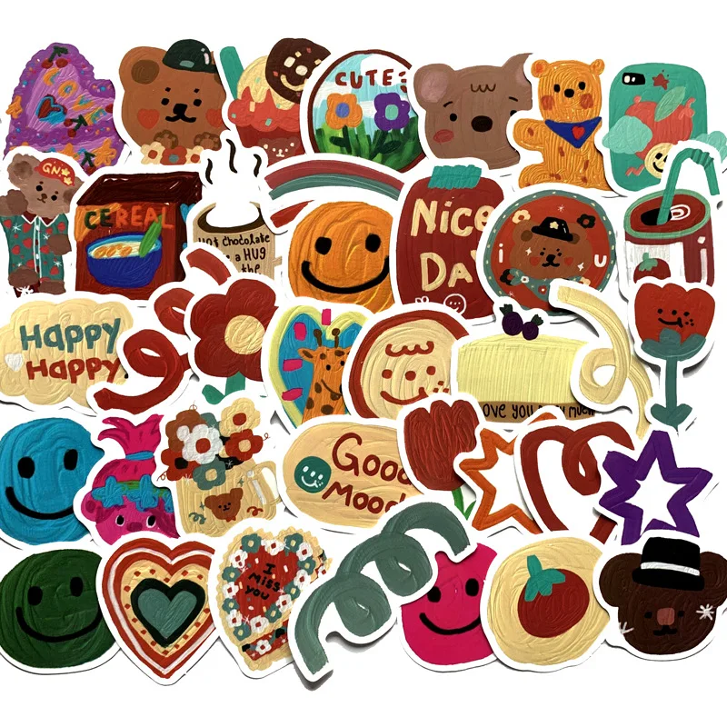 

40pcs Korean cartoon leather painting series cream waterproof Stickers For Suitcase Skateboard Laptop Phone Car stickers