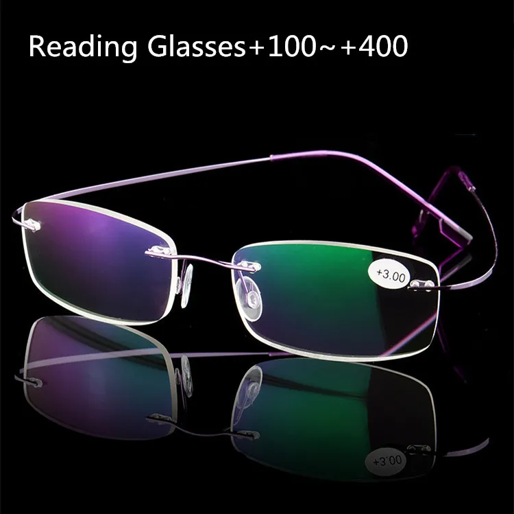 

Очки для чтения без оправы Для мужчин Титан сплав раз Для женщин Для мужчин квадратные очки при дальнозоркости, бескаркасные очки + 1,0 + 1,5 + 2,0 + 2,5 + 3,0 + 4