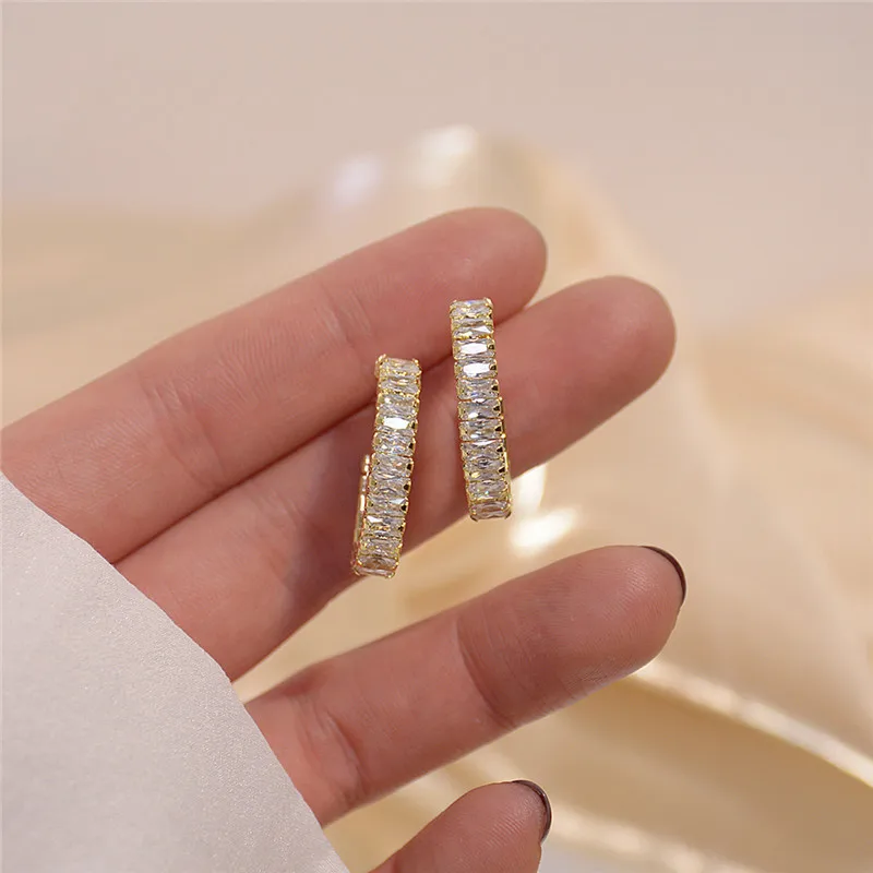 

Elegant Exquisite 14K Real Gold Fashion Shiny Stud Earrings for Women Cubic Zircon ZC Weddings Earrings