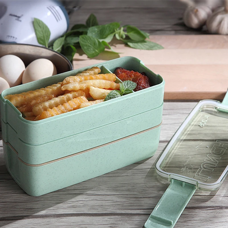 Трехуровневая коробка Bento из полезного материала офисный Портативный Ланч бокс