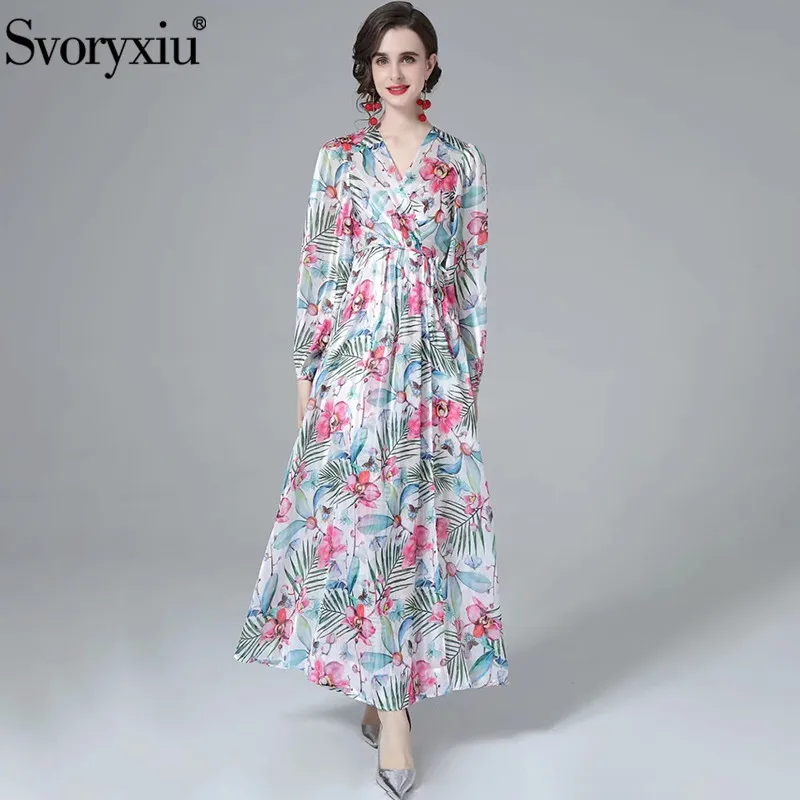 

Svoryxiu модное женское осеннее Элегантное макси-платье в стиле ретро с v-образным вырезом и высокой талией, тонкие вечерние платья трапециевид...