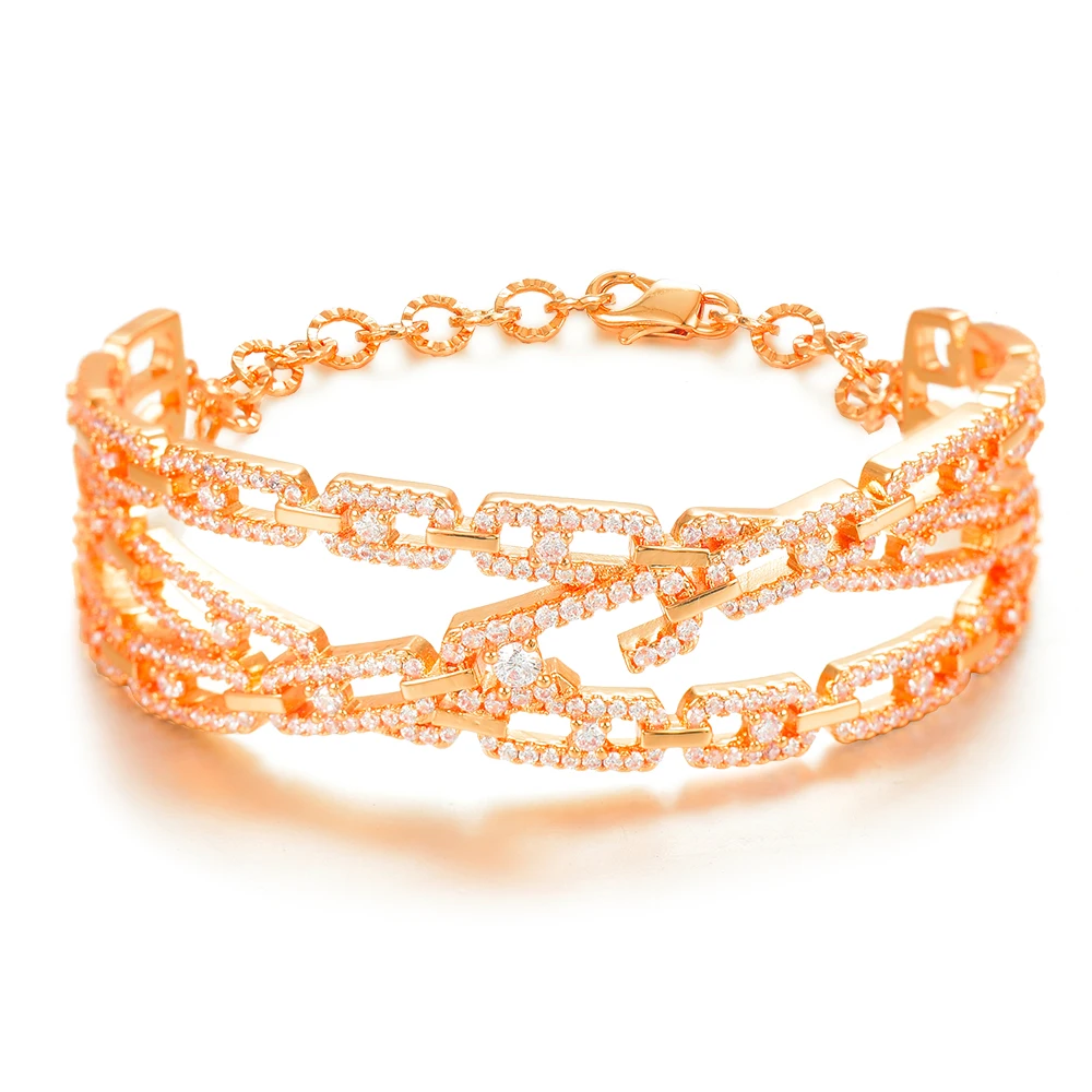 Rosegold Missvikki уникальный дизайн роскошь Модный Браслет из цепочки Полный со светящимся кубическим цирконием женщин для свадьбы, помолвки ювелирные изделия - Окраска металла: Rosegold