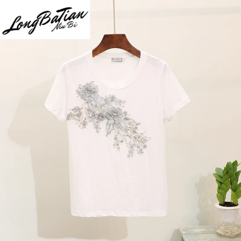 Женский комплект из футболки и джинсов хлопковый двух предметов футболка с 3D