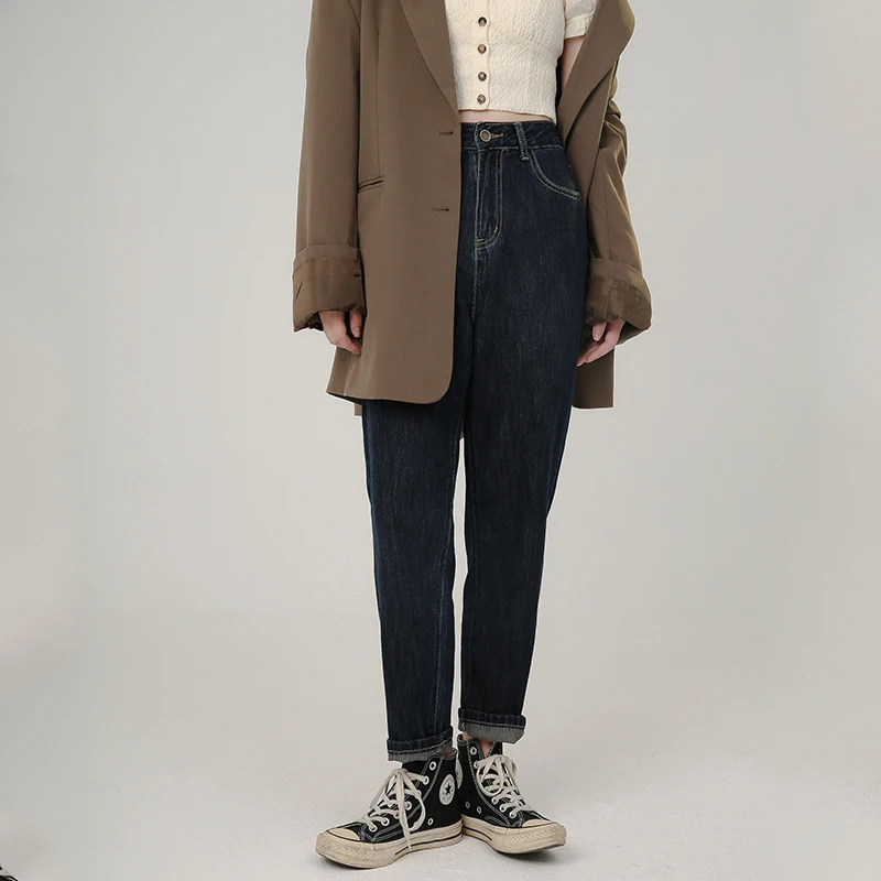 

Boyfriend jeans women casual mom jeans high waist denim pants street style loose harem pants clothes for women blue new