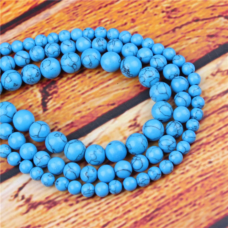

Blue Pine Natural Stone Bead Round Loose Spaced Beads 15 Inch Strand 4/6/8/10/12mm For Jewelry Making DIY Bracelet